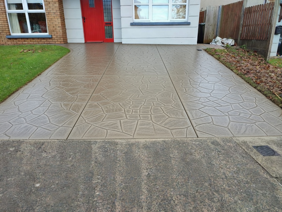 Pattern imprinted concrete driveway in Tameside