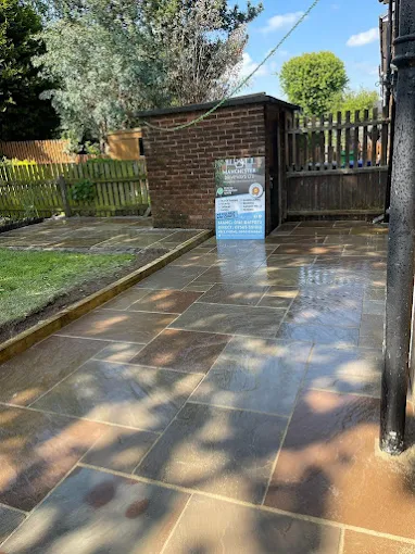Resin bound patio with silver grey aggregate in Chorlton